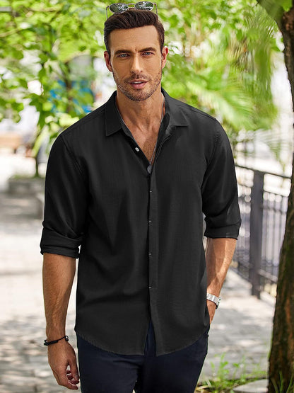 Men Solid Color Long Sleeve Cardigan Shirt