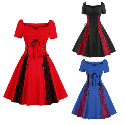 Robe gothique en dentelle foncée pour femme avec col en V