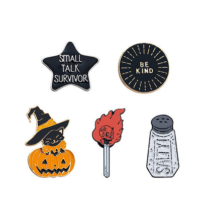 Broche en métal unisexe Halloween en forme de crâne de chat et de citrouille