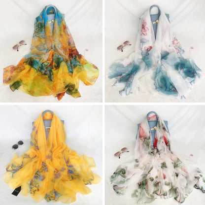 Bufanda de malla con estampado floral de moda de verano para mujer