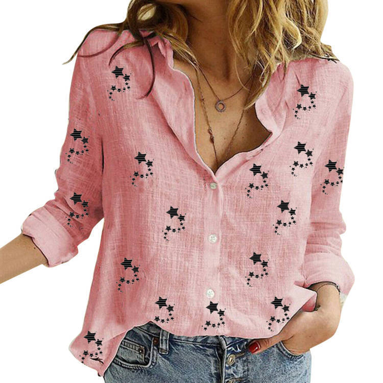 Blusas casuales de manga larga con estampado de estrellas para mujer
