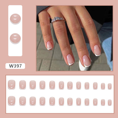 Faux ongles amovibles simples et mignons, roses et blancs pailletés