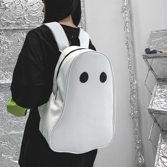 Mochila de piel sintética de gran capacidad con diseño de fantasma para mujer