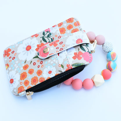 Fashion Printed Leather Silicone Bead Bracelet Wallet