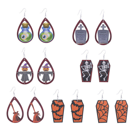 Halloween Women Funny Horror Ghost Witch Wooden Earrings