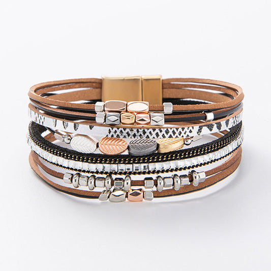 Bohemian Leather Multi-Layer Beaded Bracelet