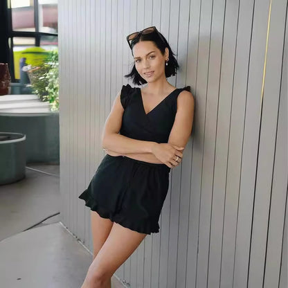 Combinaison sexy grande taille à imprimé, col en V, sans manches, à la mode pour femmes