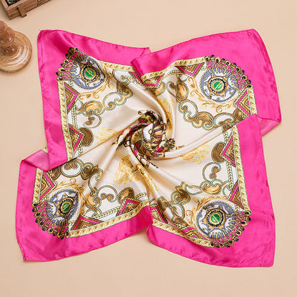 Bufanda de satén cuadrada grande estampada a la moda para mujer con hermoso patrón floral