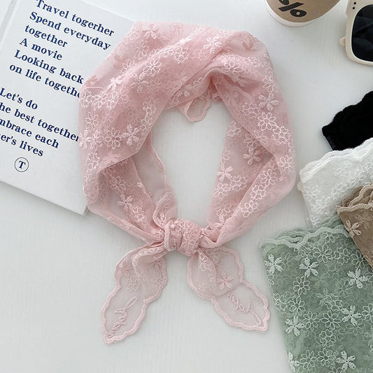 Spring Summer Women Solid Color Lace Triangle Scarf