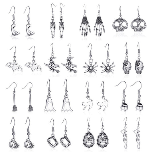 Halloween Skeleton Bat Spider Earrings Alloy Retro Style