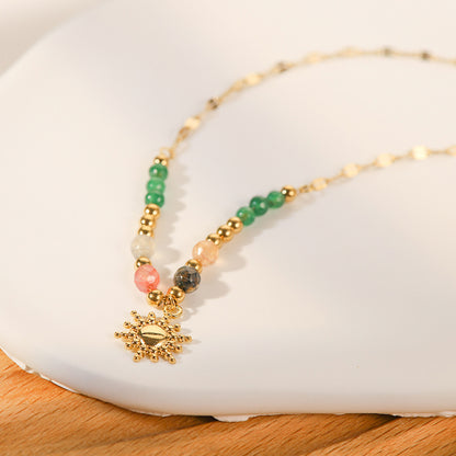 Collar con colgante de sol de piedra natural retro de moda para mujer