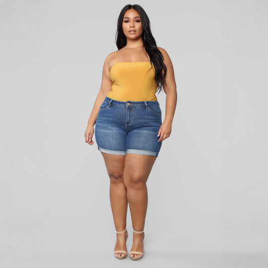 Women Fashion Casual Plus Size Stretch Denim Shorts