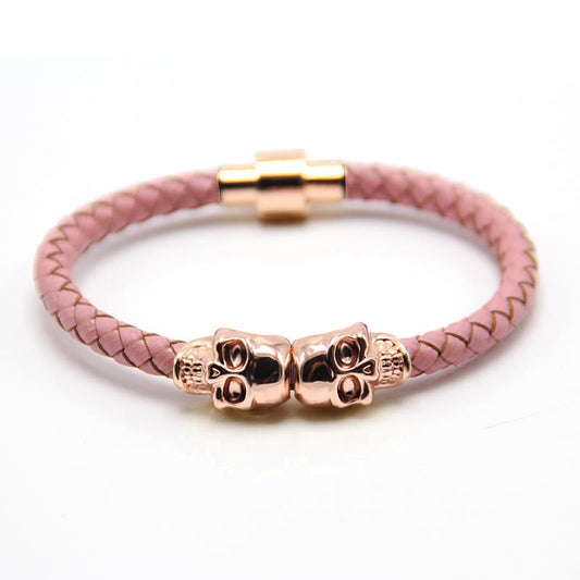 Men Fashion Skull Magnetic Woven Bracelet