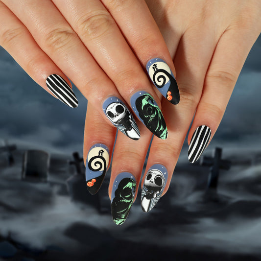 Women Halloween Frosted Skull Pumpkin False Nails