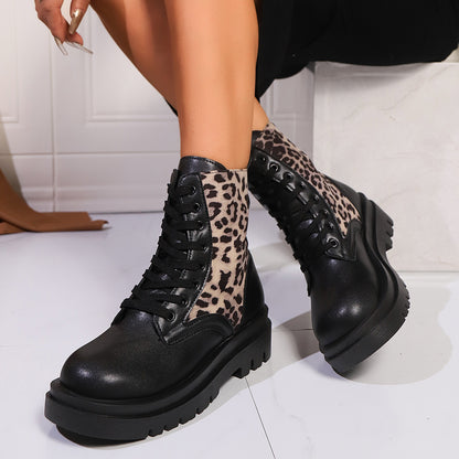 Plus Size Women Leopard Boots with Ankle Length
