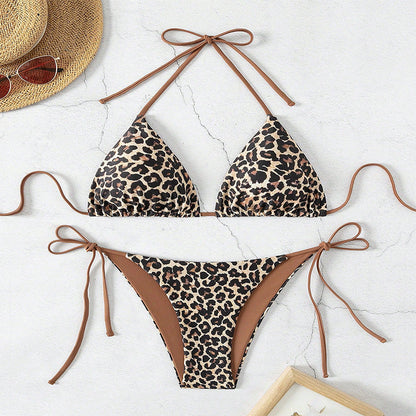 Bikini con cordones y estampado de leopardo para vacaciones de verano