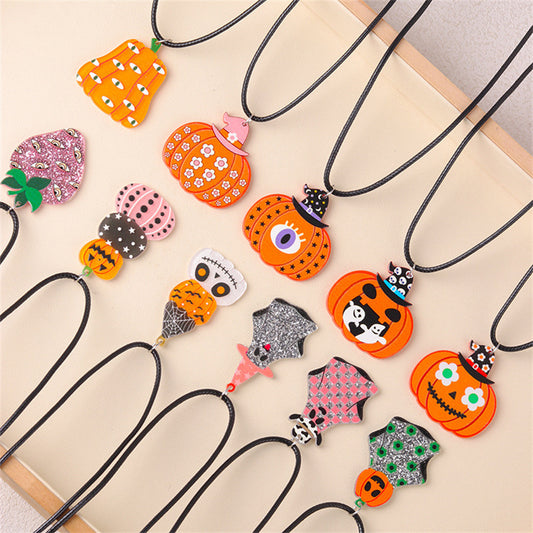 Collar acrílico creativo de calabaza fantasma con dibujos animados de Halloween
