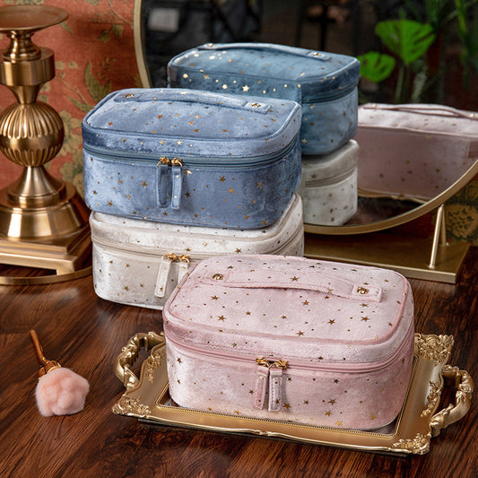 Bolsa de cosméticos portátil sencilla de forro polar con forma de estrella