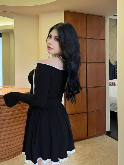 Vestido plisado elegante de talla grande para mujer en negro