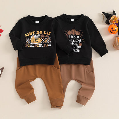 Kids Baby Boys Long Sleeve Cartoon Letters Sweatshirt Set