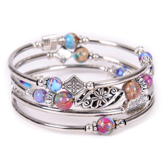 Women Bohemian Natural Stone Beaded Winding Bracelet