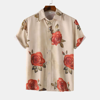 Men Summer Leisure Vacation 3D Flower Print Shirt