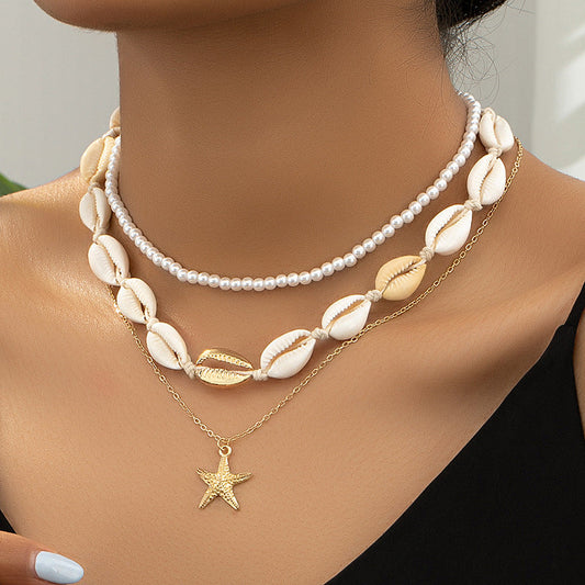 Collar multicapa de conchas de moda vacacional