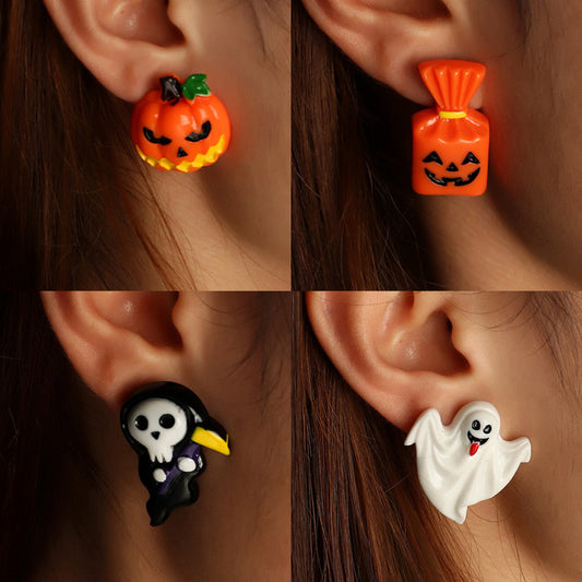 Unisex Halloween Plastic Grimace Pumpkin Ghost Earrings