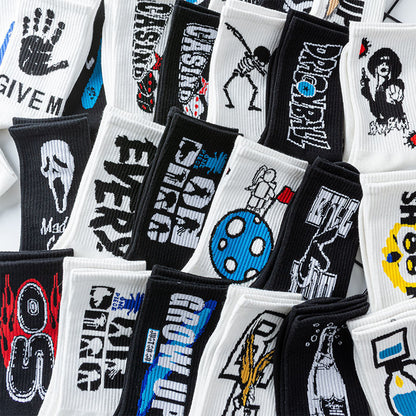 Calcetines de Halloween para hombre con diseño punk de calavera y palmeras y astronauta