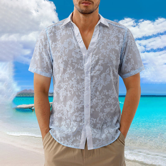 Men's Casual Cotton Jacquard Short-Sleeve Shirt