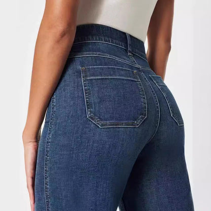 Vaqueros de pierna ancha y cintura alta informales a la moda para mujer