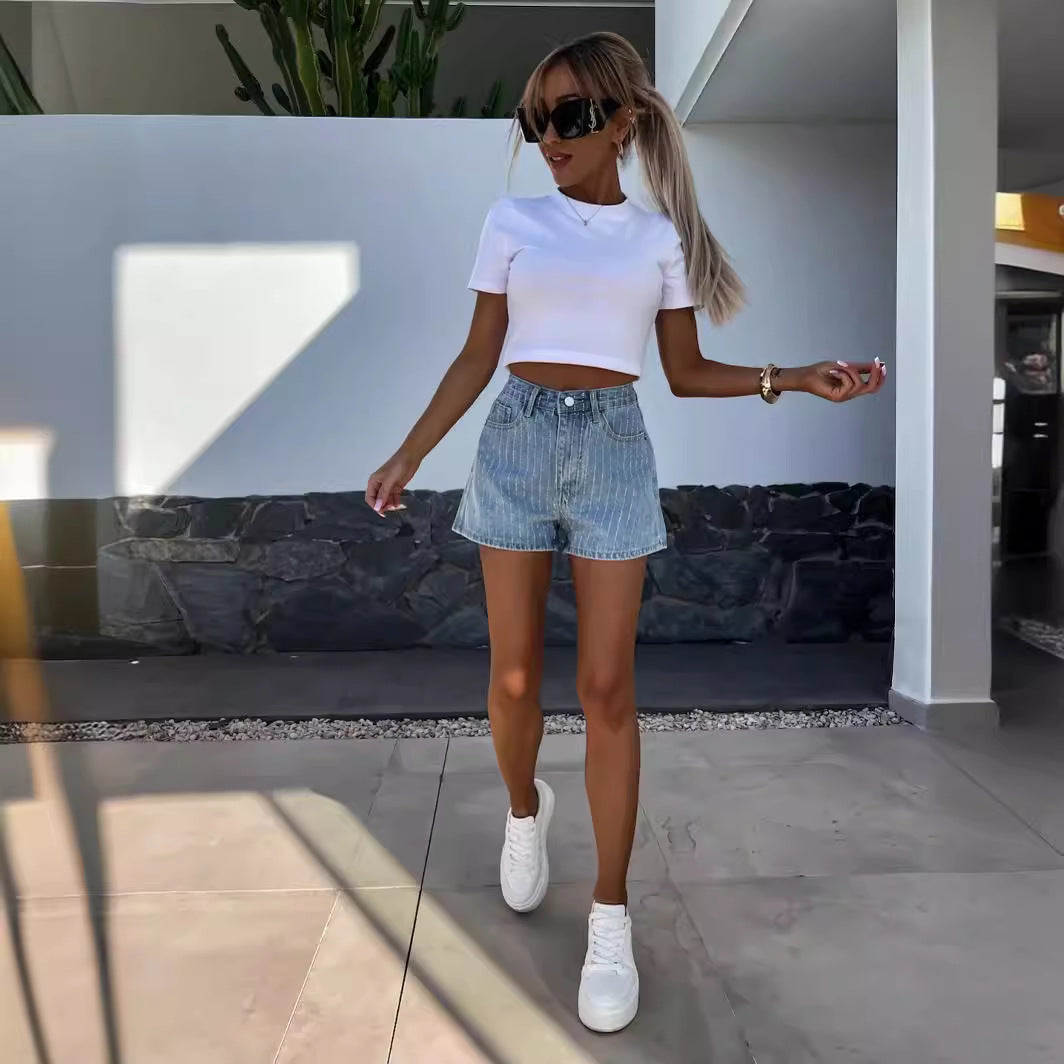 Short en jean à strass pour femme, style streetwear, élégant et décontracté