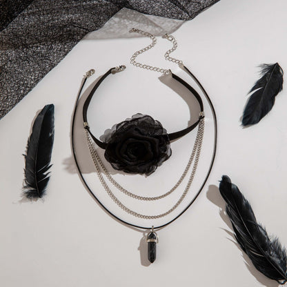 Gothic Dark Lace Rose Multilayer Necklace
