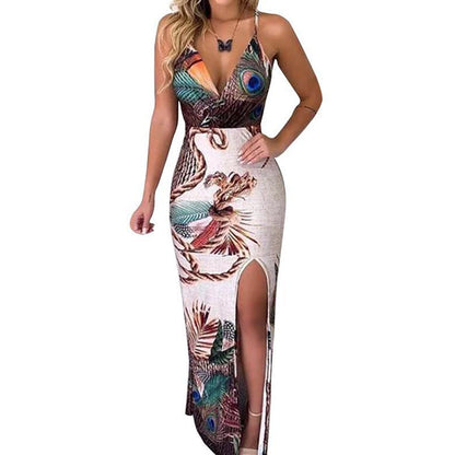 Vestido vintage bohemio con estampado floral y escote en V sin mangas para mujer