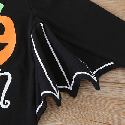 Halloween Baby Bat Sleeve Cotton Romper and Hat Set