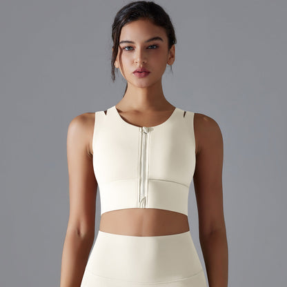 Soutien-gorge de sport sans manches à fermeture éclair pour femme