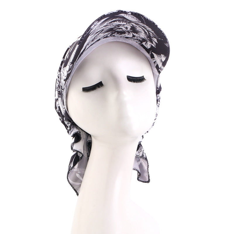 Women Casual Cashew Printed Long Lace-Up Hat
