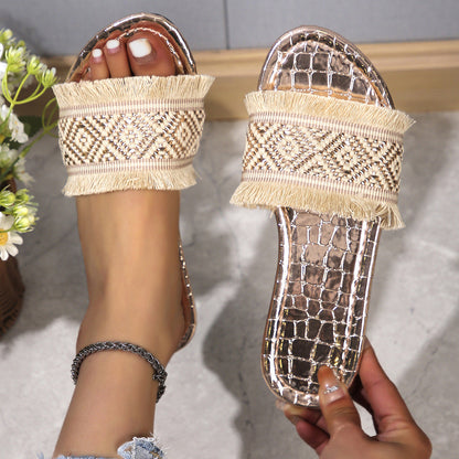 Pantuflas casuales con borlas para mujer