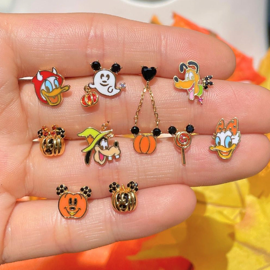 Pendientes de Halloween con dibujos animados de moda, chapados en cobre dorado