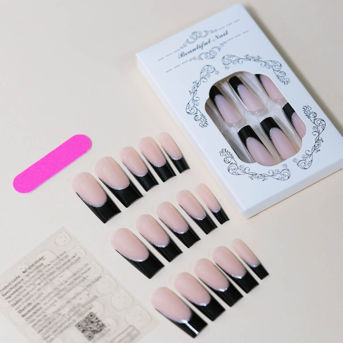 Uñas postizas largas con purpurina para mujer
