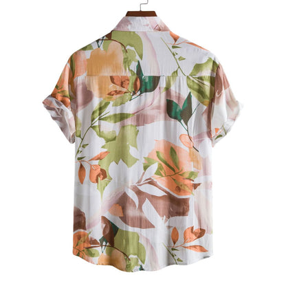 Camisa informal de verano con estampado de flores pequeñas para hombre