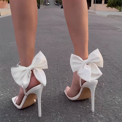 Talons hauts élégants à nœud papillon de couleur unie pour femmes