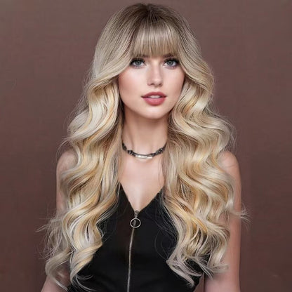 Fashion Gradient Bangs Long Curly Wig