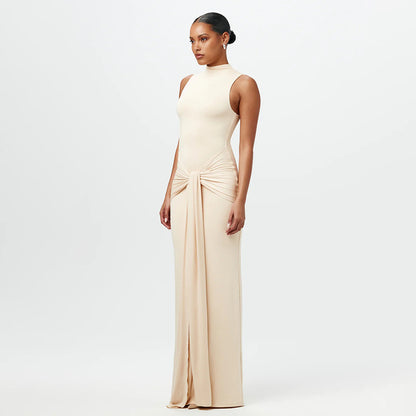 Women Fashion Sexy Solid Color Round Neck Dress