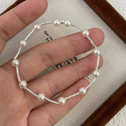 Simple Imitation Pearl S925 Sterling Silver Bracelet