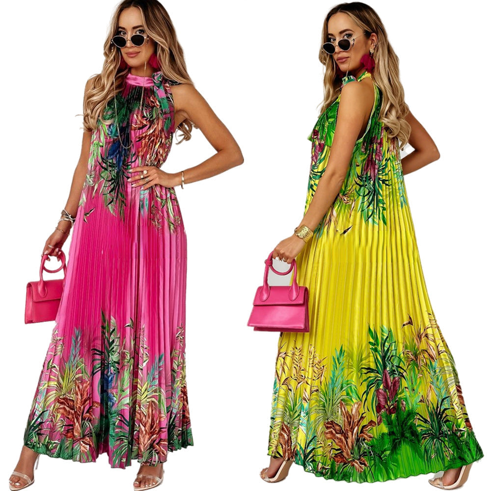Vestido largo sin mangas con estampado floral bohemio informal de verano para mujer