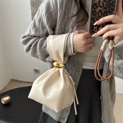 Bolso de mano retro plisado de color liso para mujer