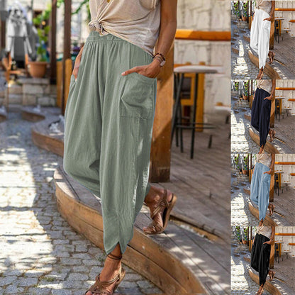 Women's Casual Solid Color Loose Pocket Pants