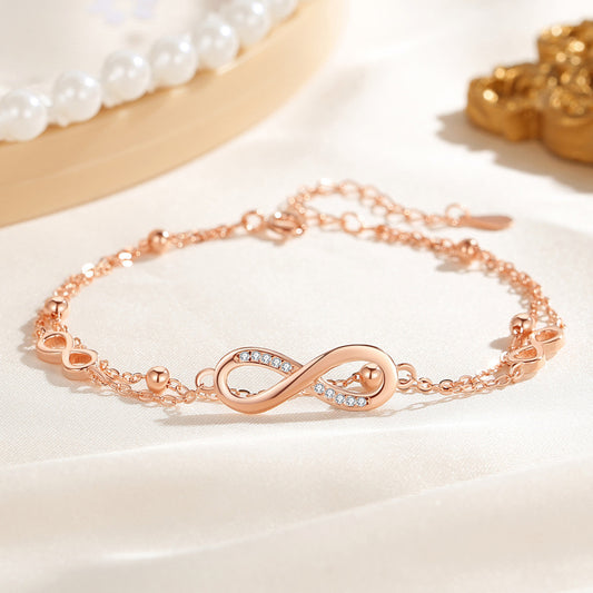 Women Fashion Elegant S925 Silver Zircon Infinite Loop Bracelet