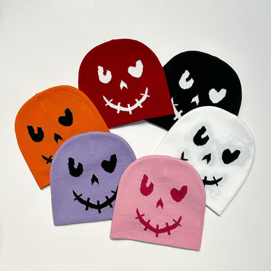 Gorro de lana de punto con cara sonriente de Halloween para invierno